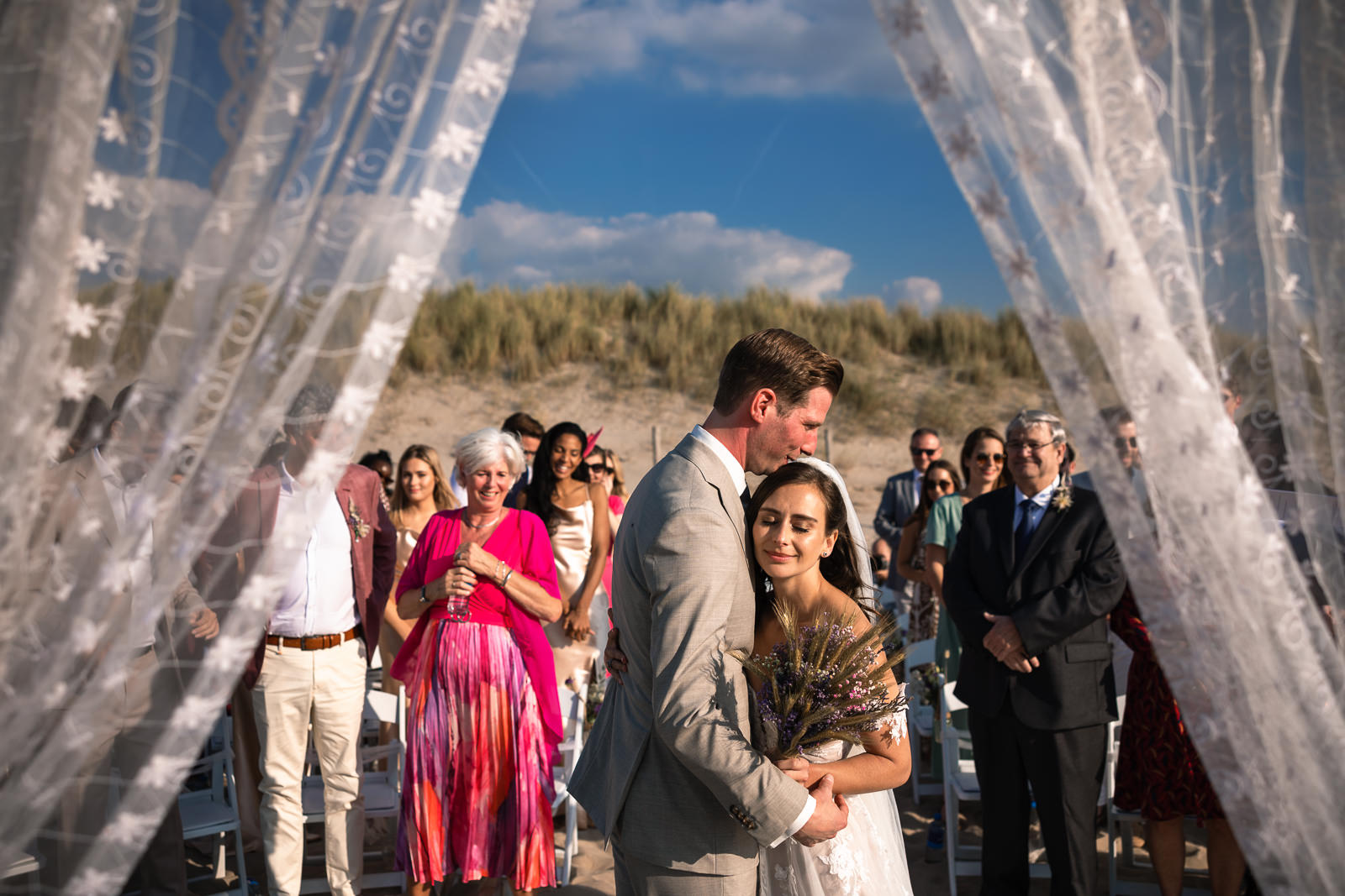 Bride and groom see each other for the first time at the ceremony Intimate Beach Wedding Photographer