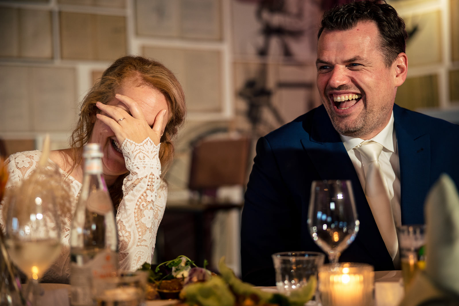 Speech moment vader bruid reactie bruidspaar tijdens diner bij Bleyenberg Den Haag