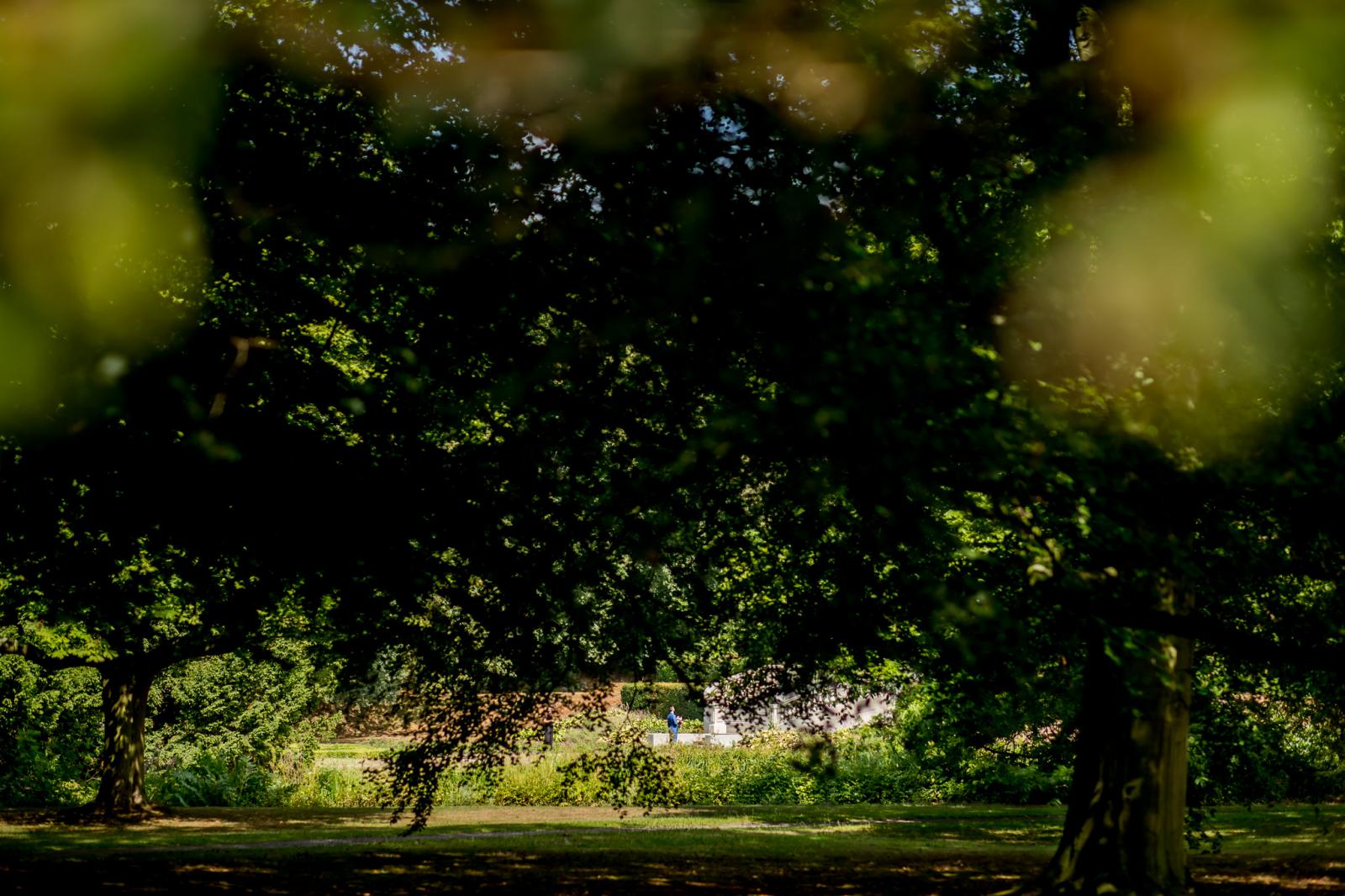 Bruid ziet bruidegom wachten in Clingendael