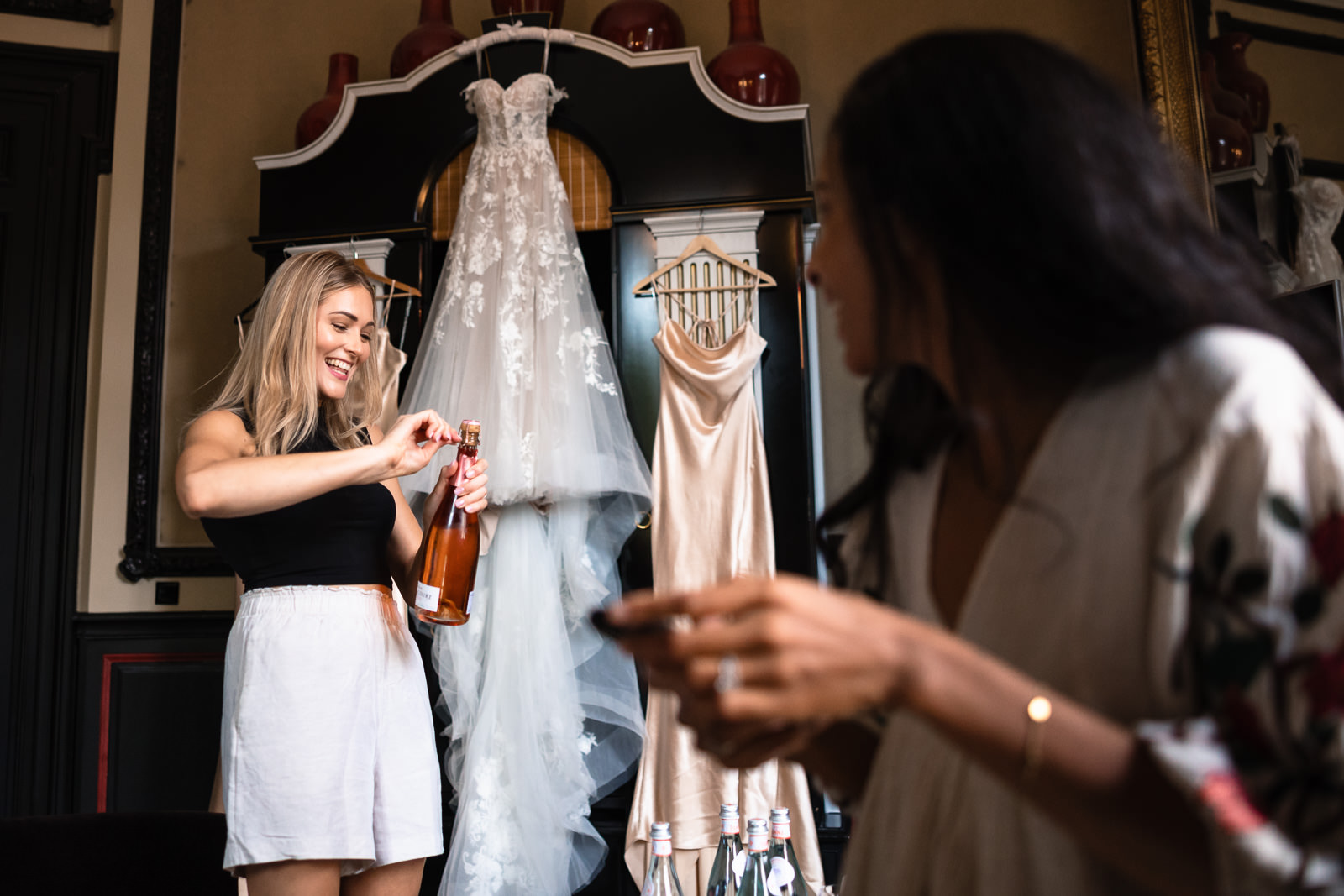 Bride prep champagne Intimate Beach Wedding Photographer