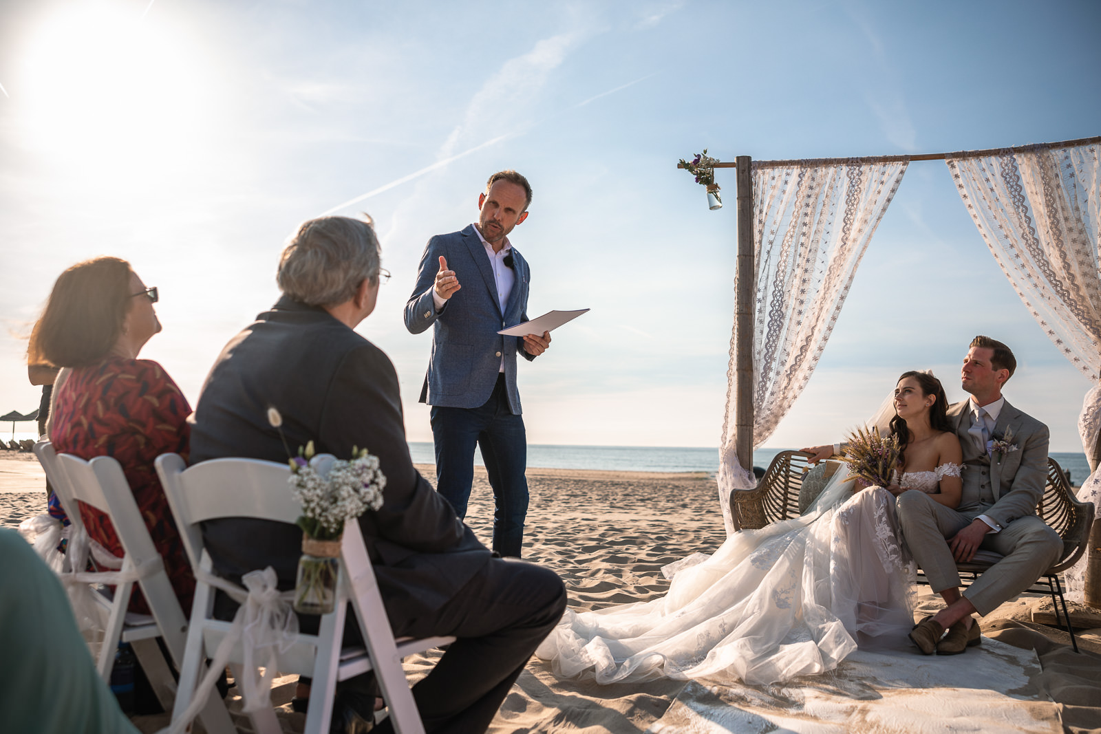 Ceremony speaker Mark van Leeuwen at Intimate Beach Wedding Photographer