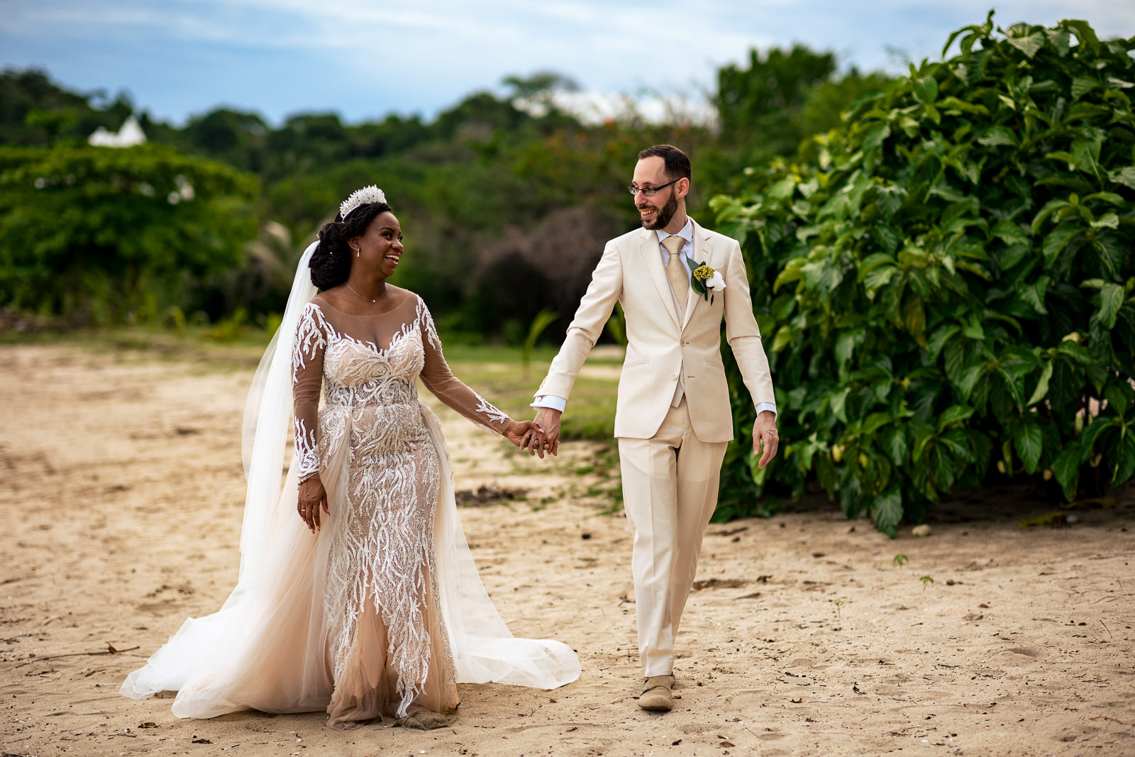 Destination wedding photographer Panama walking into the sunset