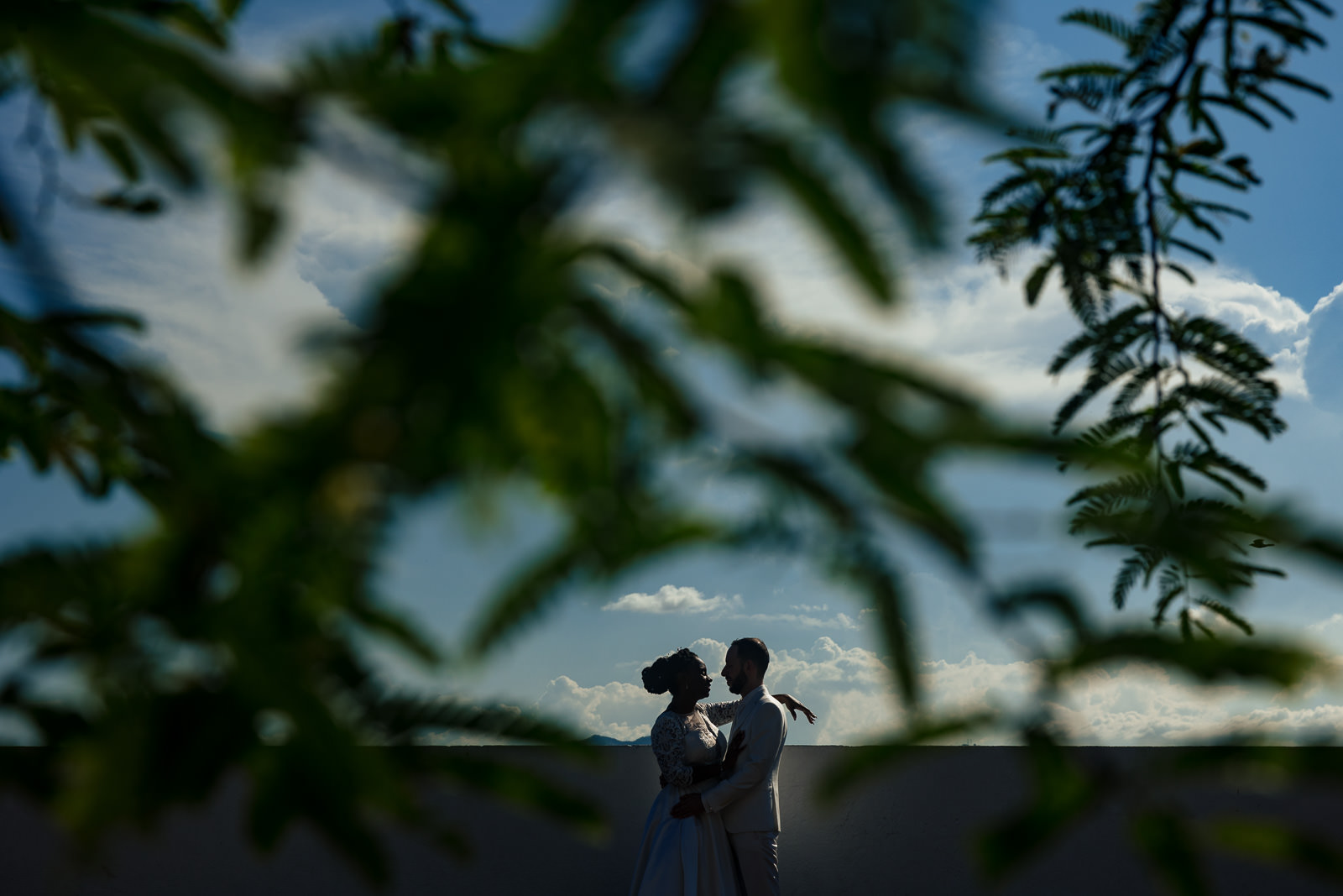Destination after wedding shoot photographer Panama silhouette shoot bride and groom