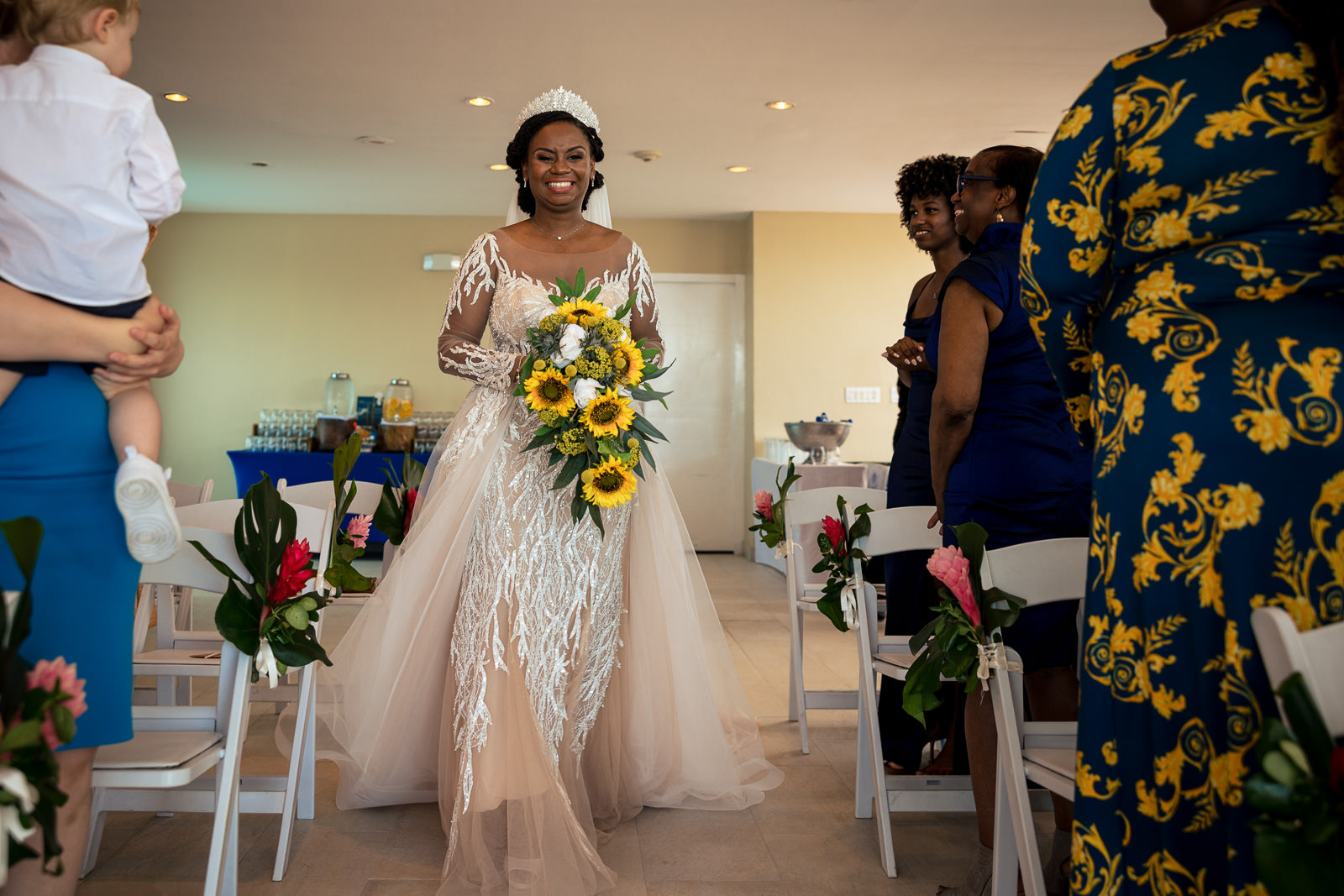 Destination wedding photographer Panama Bride walking down the isle