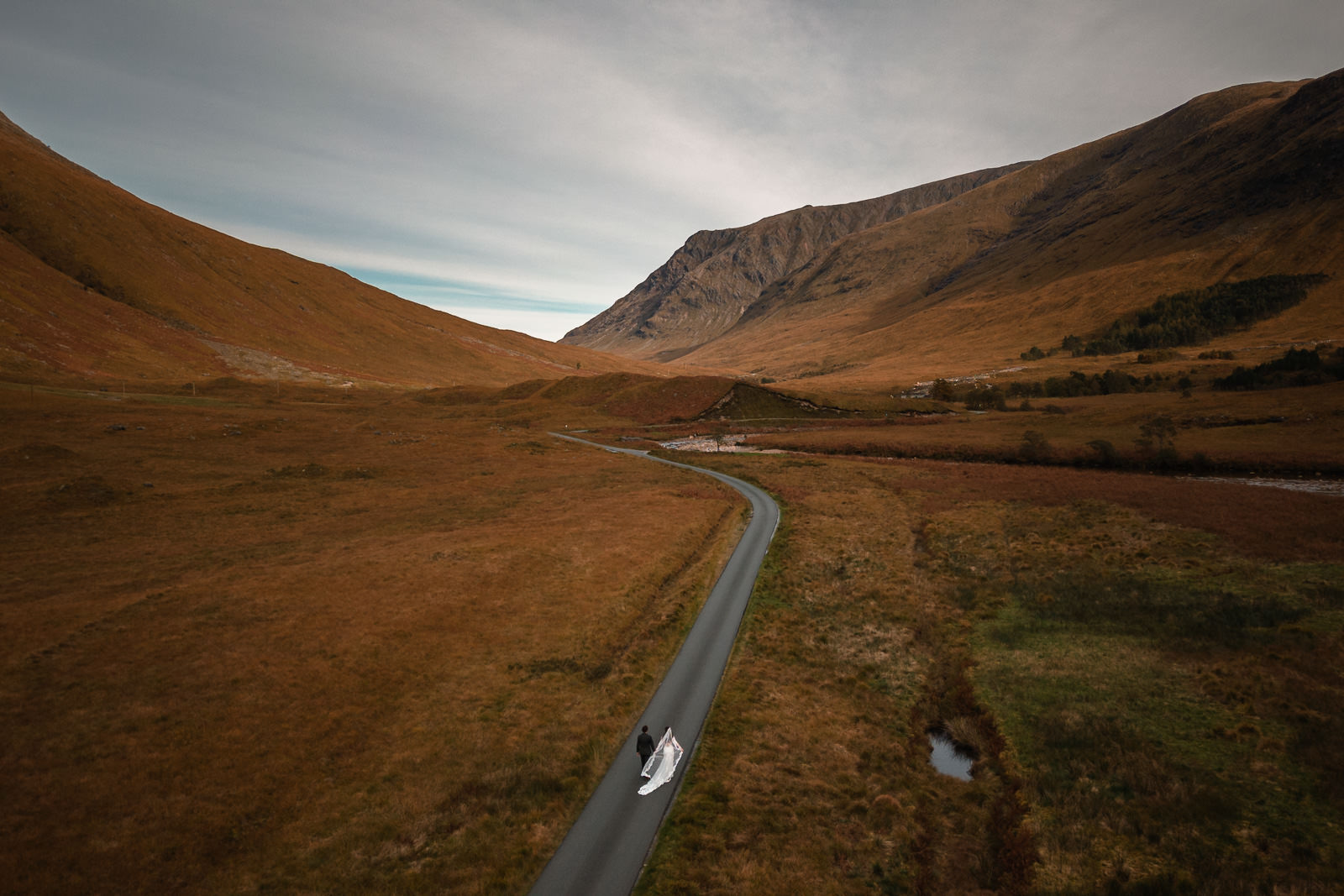Highlands Wedding Photographer Scotland Kingshouse Skyfall Road Drone shot