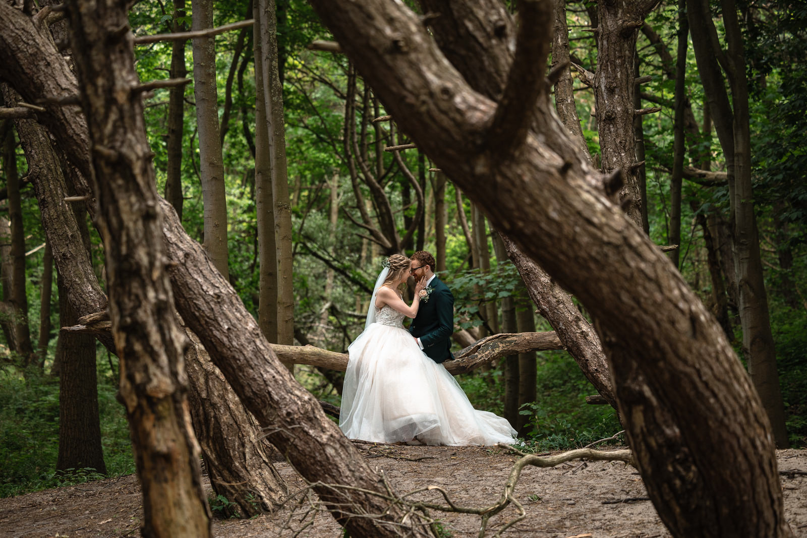 Bruidspaar in het duinbos Trouwfotograaf De Duinrand Oostvoorde