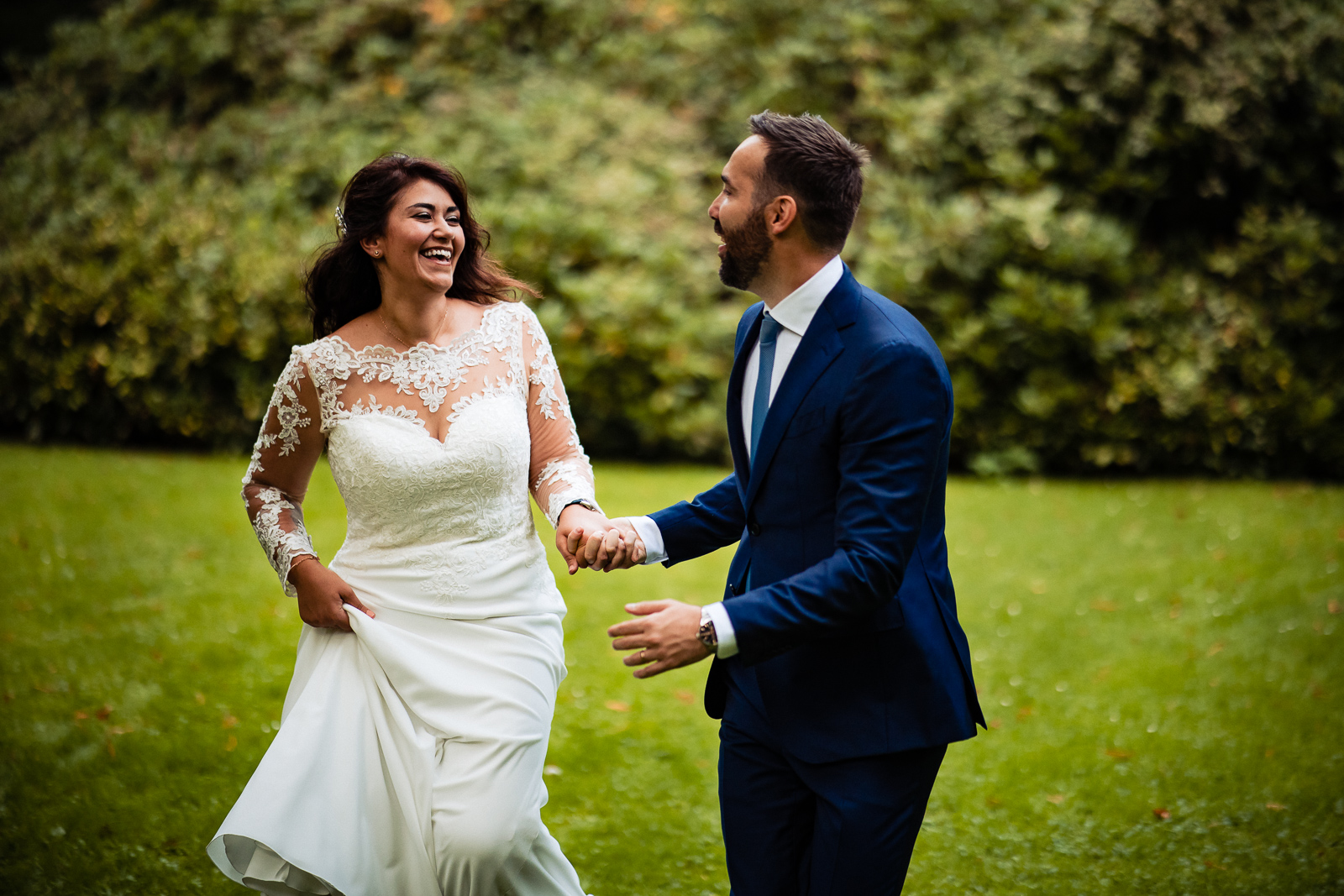 Trouwfotograaf herfst fotoshoot Wassenaar met bruidspaar