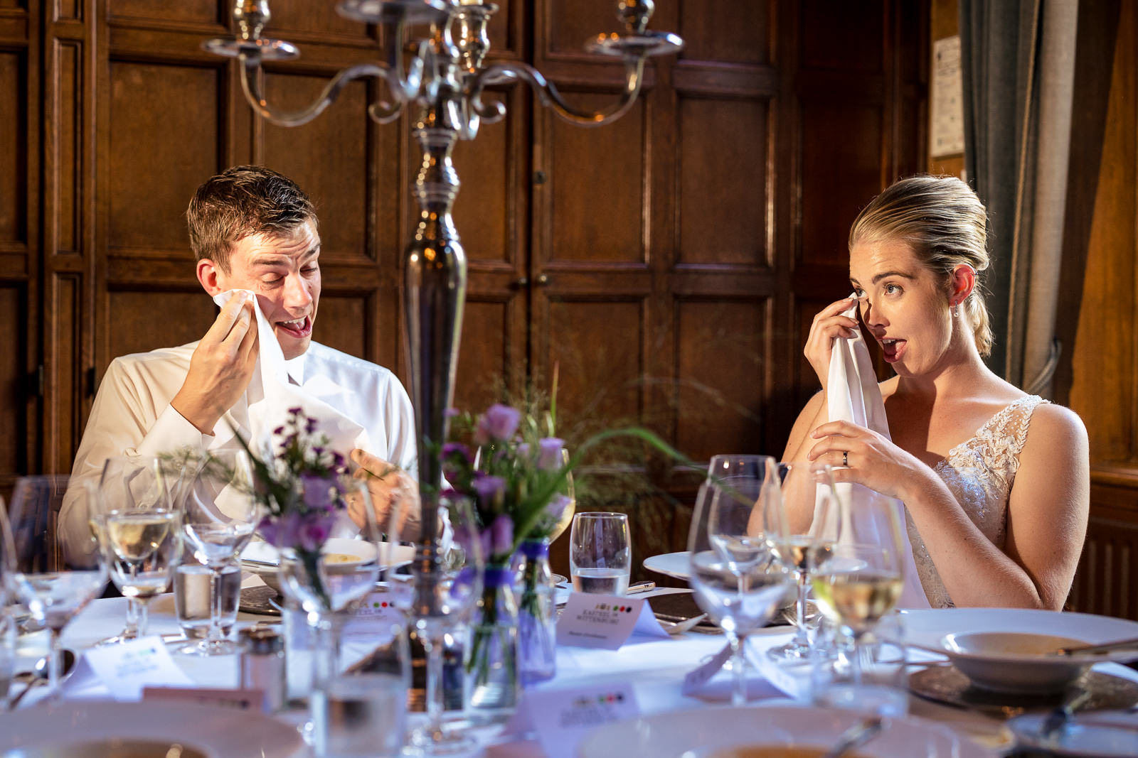 wedding reception emotional couple by wedding photographer The Hague