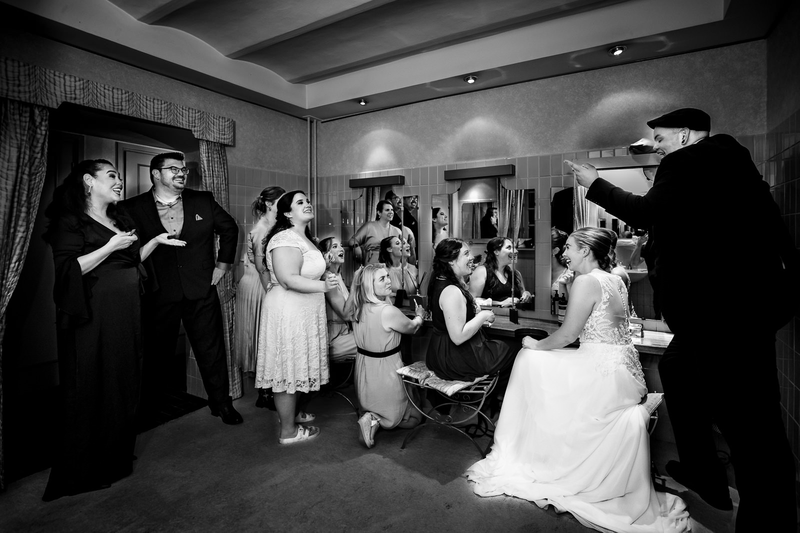 wedding party vanity bathroom shot by wedding photographer The Hague