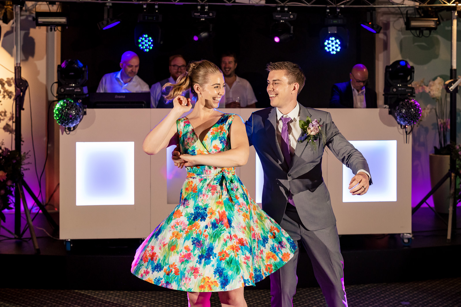 wedding party first dance bride and groom by wedding photographer The Hague