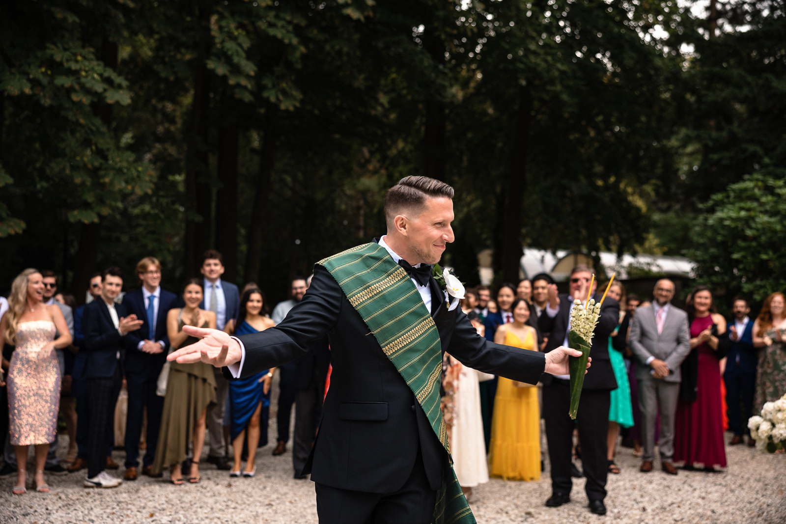 Groom makes his entrance for traditional Laos ceremony