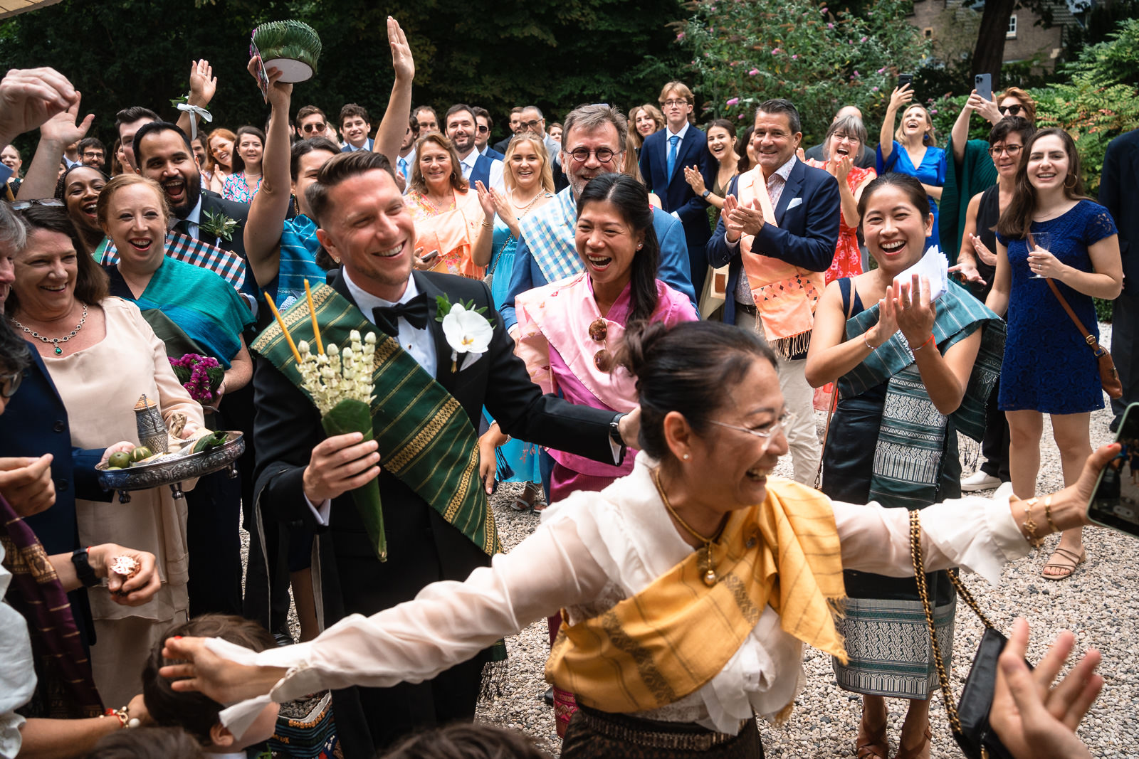 Groom having fun during traditional Laos ceremony