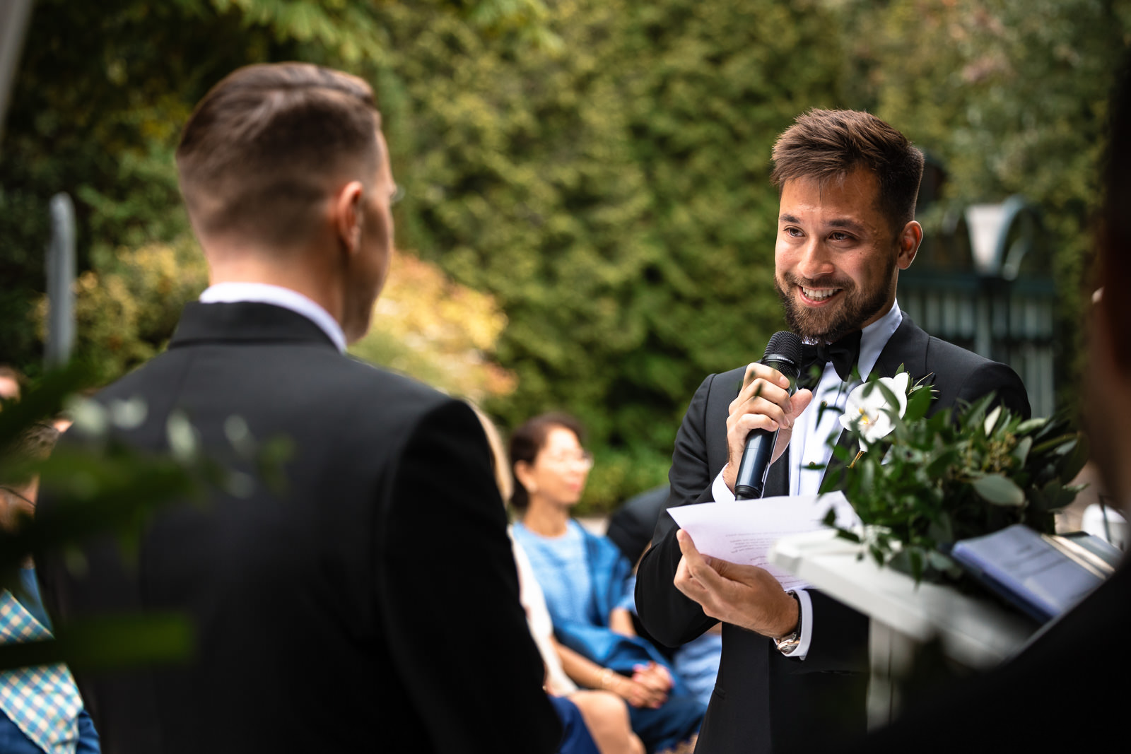 Same sex wedding groom vows during the wedding ceremony