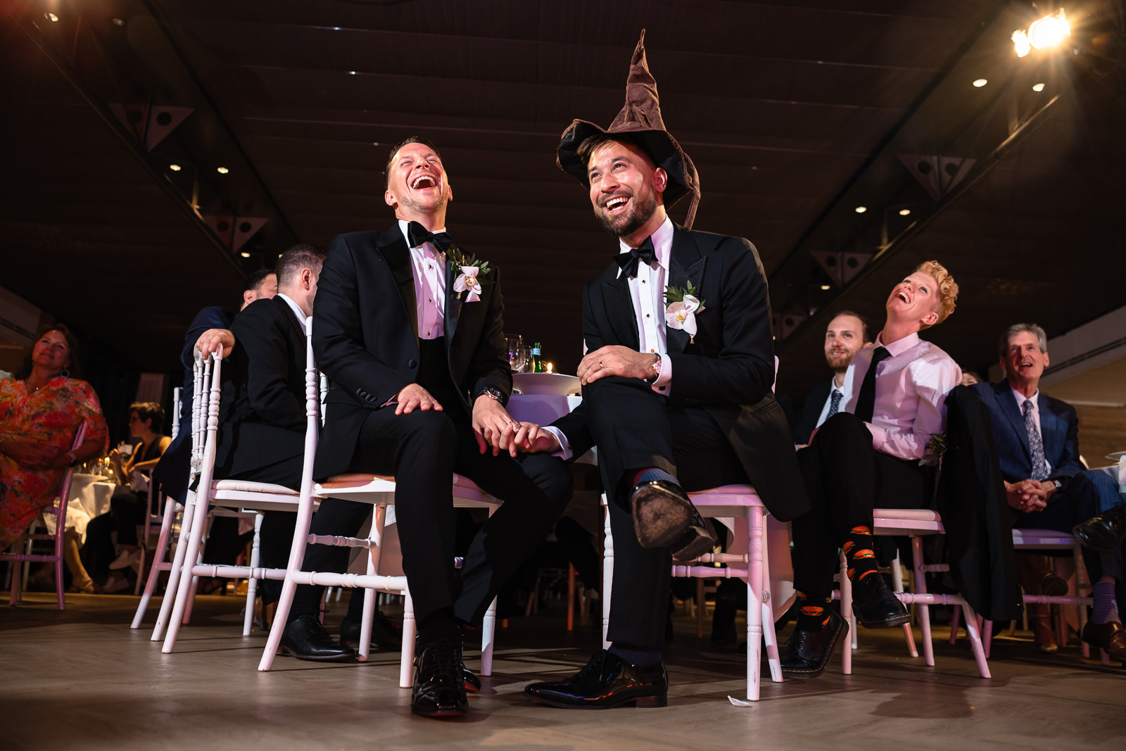 Harry potter speech during wedding groom with wizzard hat on