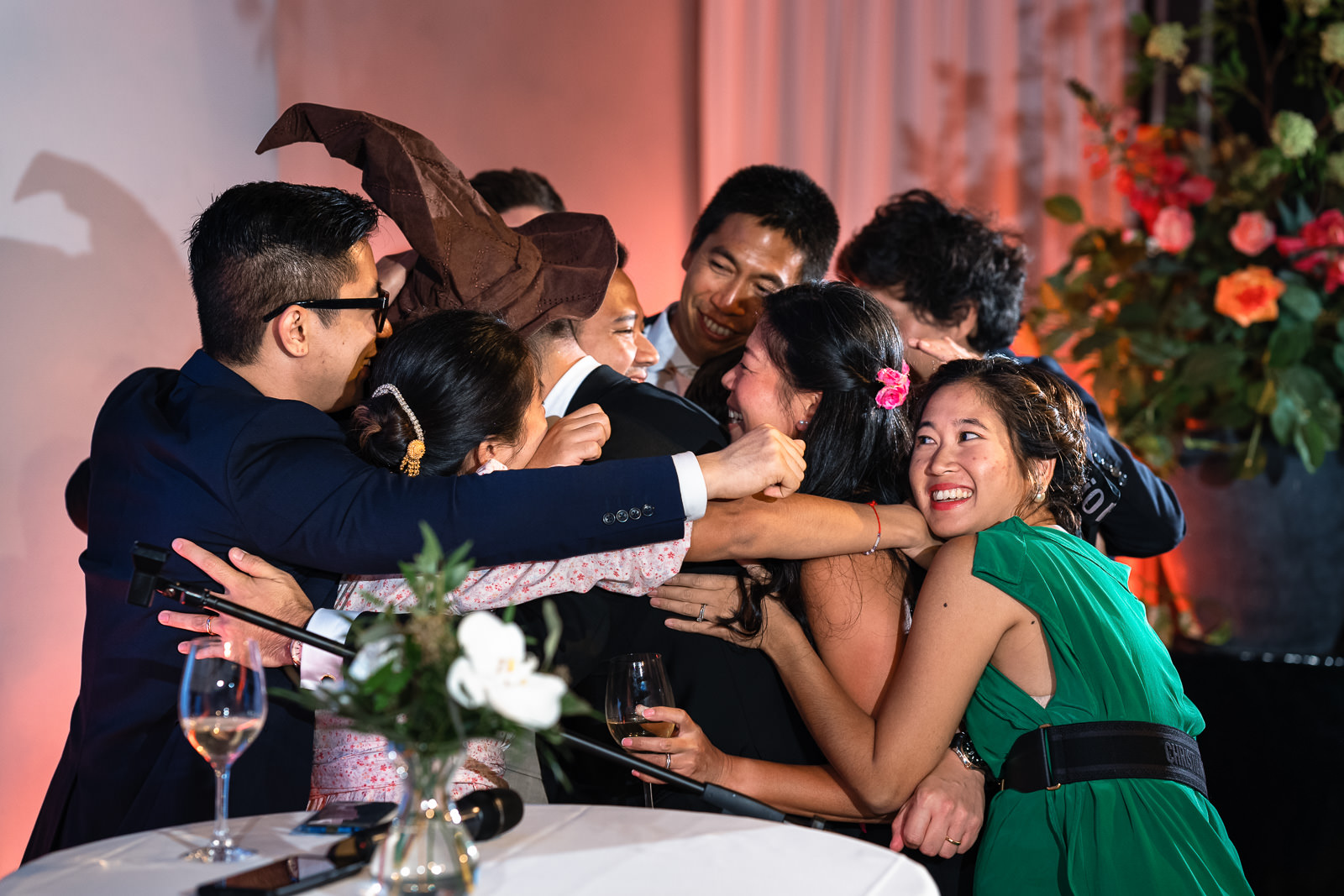 family group hug after wedding speech