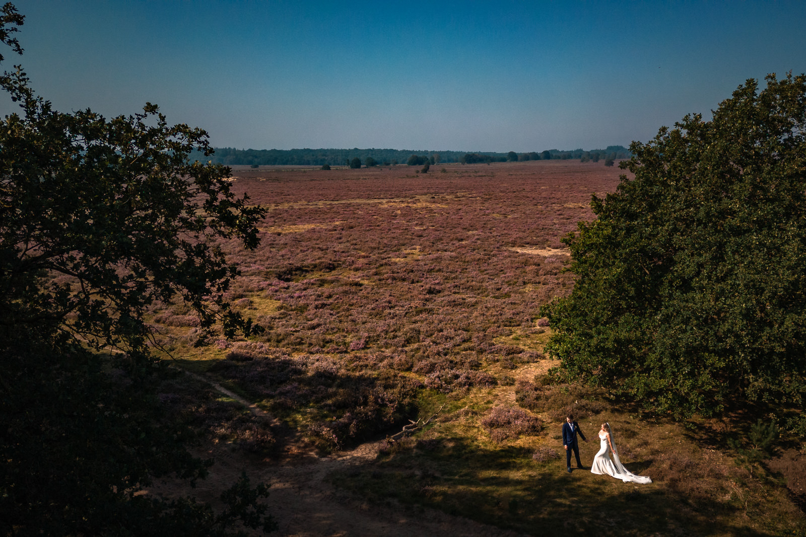 Herfst bruiloft Kasteel Hoekelum fotoshoot op de heide